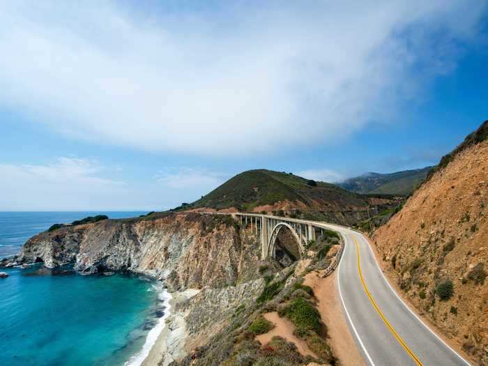 Highway 1 in California has stunning ocean and mountain views.