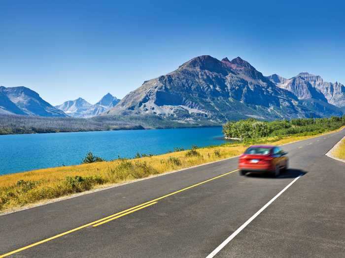 Going-to-the-Sun Road drives through Glacier National Park in Montana.