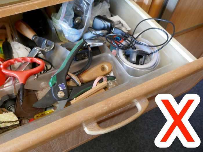 Lose the junk drawer, or organize it so it has a more distinct purpose.