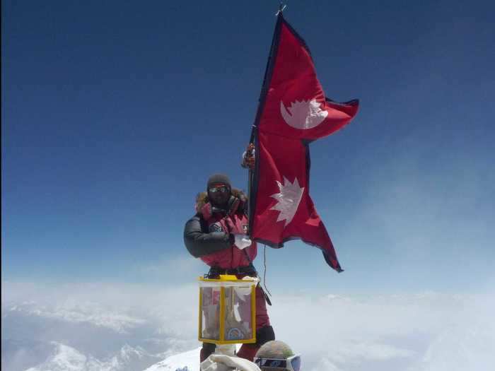 Several explorers have planted their national flag at the top of Mount Everest.