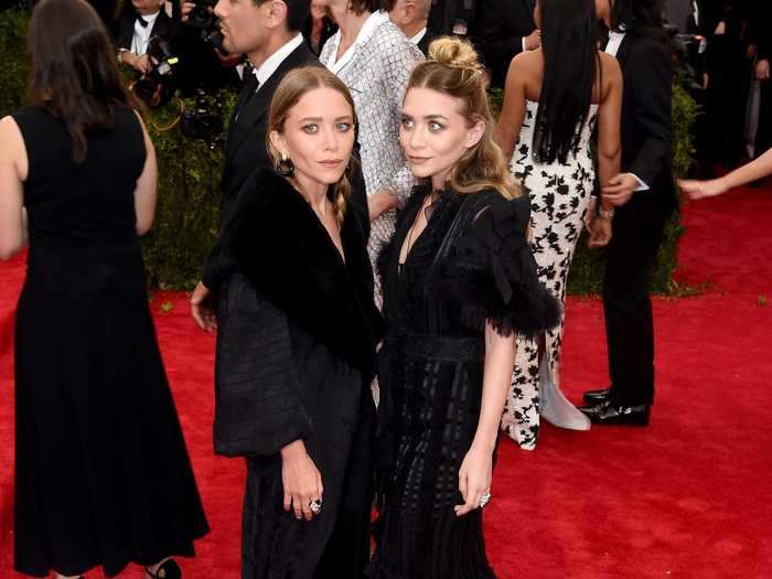 Fast-forward a couple of years to 2015, and the twins wore black gowns with sweeping trains to the Met Gala.