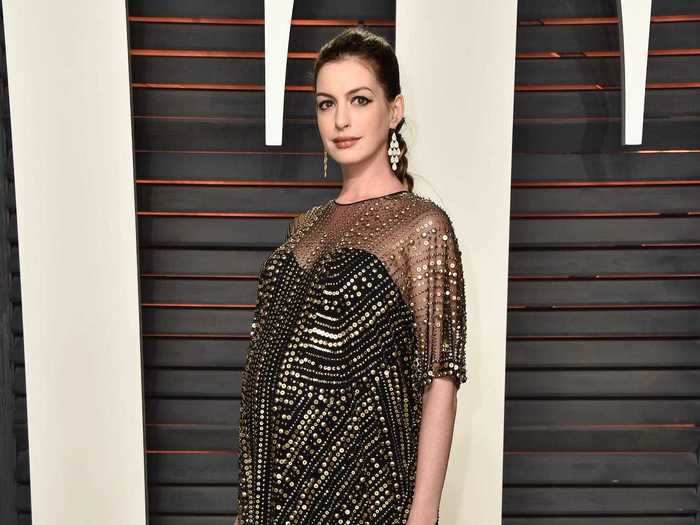  Anne Hathaway went with a shapeless, bedazzled dress for the event