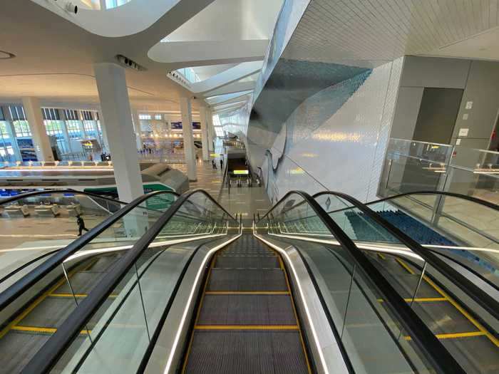 And all the art in the terminal as they make the journey down to baggage claim.