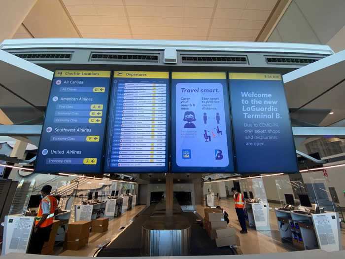 Each pier has a directory to find each airline, as well as the safety reminders due to the COVID-19 pandemic.