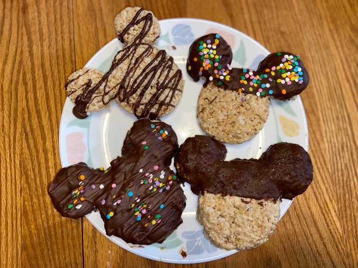 Mickey-shaped Rice Krispies Treats are extremely easy to make at home.