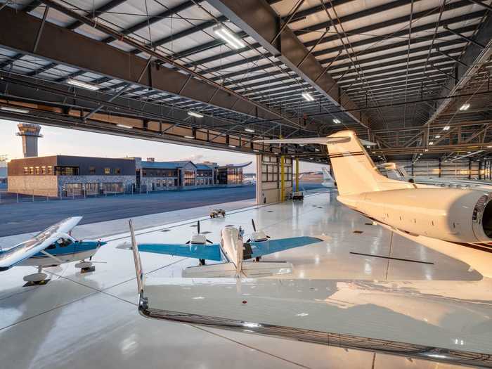 Adjacent to the main building is a large 50,400-square-foot hangar with heated floors that can accommodate an aircraft as large as a Gulfstream G650ER.