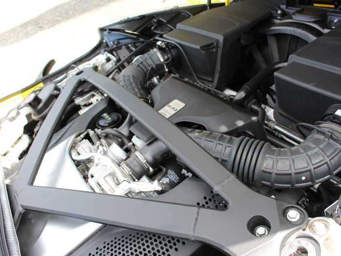 The entire engine bay is cross-braced to increase the DB11