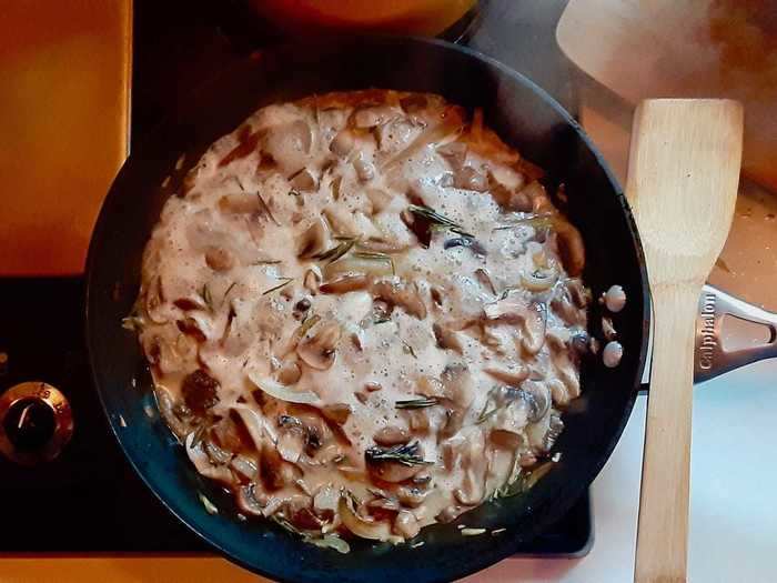 They tend to eat a late dinner, around 7:45 p.m. Tonight, they make a salad and a simple mushroom pasta with local mushrooms they picked up at a roadside stand.