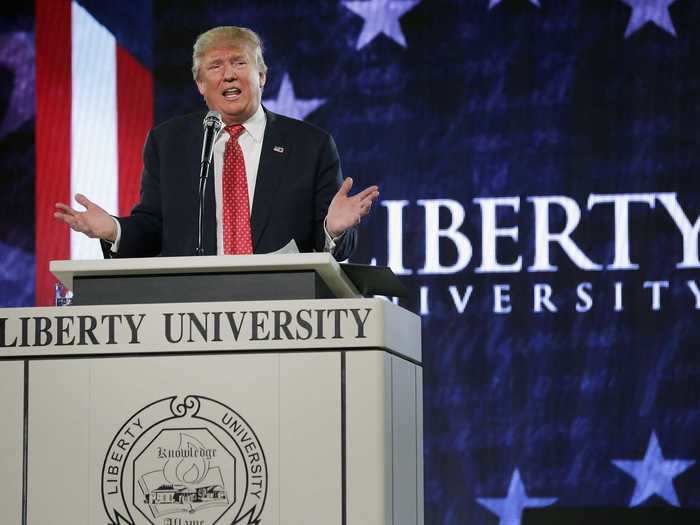 At his first presidential college commencement, Trump addressed the graduating class of Liberty University. "What imprint will you leave in the sands of history?" he asked them. "What will future Americans say we did in our brief time right here on earth? Did we take risks? Did we dare to defy expectations? Did we challenge accepted wisdom and take on established systems? I think I did, but we all did and we