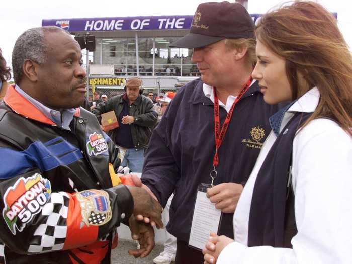 As no stranger to the political process, Trump was even acquainted with members of the judicial branch. Here he is greeting Supreme Court Justice Clarence Thomas at the Daytona 500.