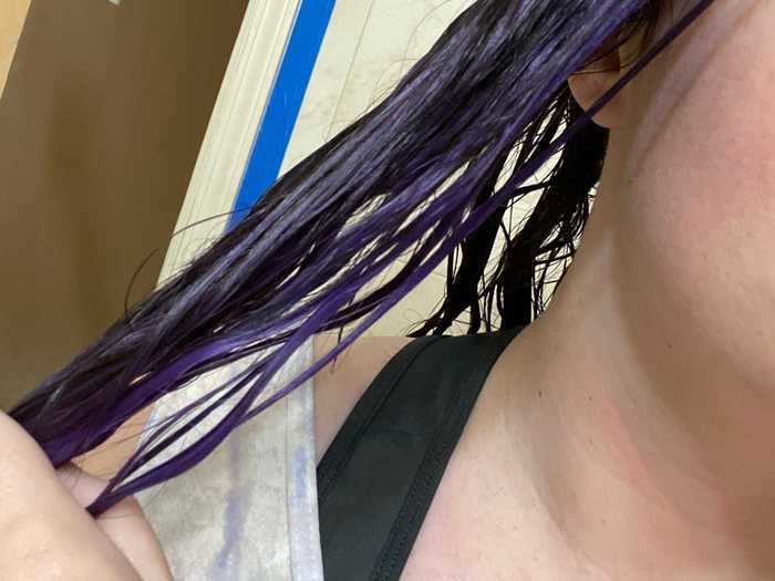 After I thought I got all the dye out, I hopped out of the shower — even though my hair was wet, it was clearly purple!