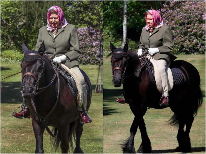 In lockdown, however, Her Majesty has been photographed horse riding instead.