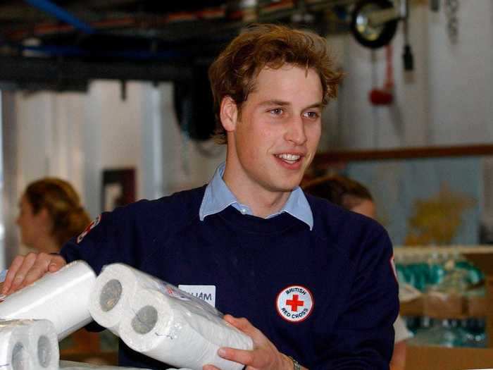 At a Red Cross drive for tsunami victims in 2005, Prince William helped pack up supplies.