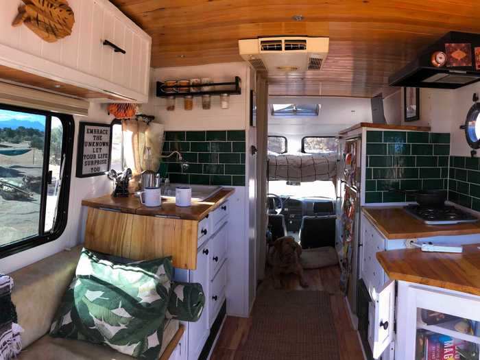 The RV has one big open space, as well as a bathroom and a more private bedroom.