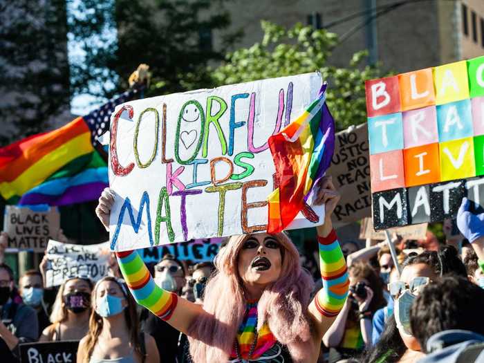 The protesters marched across a predominantly LGBTQ+ section of the city, and 12 speakers gave speeches about racial injustice, bigotry, and violence against Black LGBTQ+ individuals.