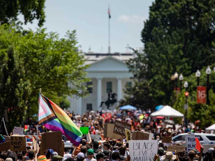 In Washington, DC, members of the Black Lives Matter and LGBTQ community marched together toward the White House. Some protesters congregated in front of Mayor Muriel E. Bowser