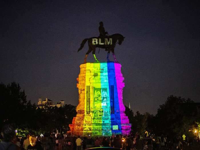 On that same day, a rainbow to celebrate Pride was projected atop the city