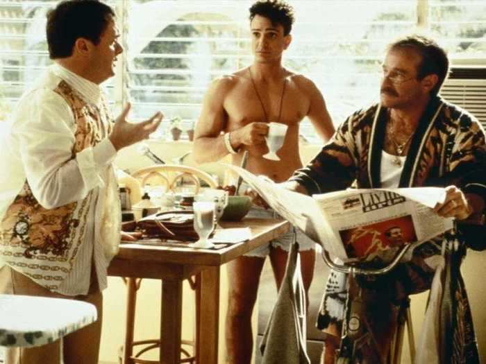 In the 1996 comedy "The Birdcage," a gay couple pose as straight men when their son introduces them to his fiancée