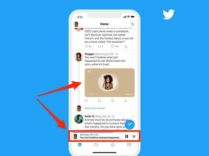 To listen to a voice tweet that appears in your feed, simply click on the audio to play. You