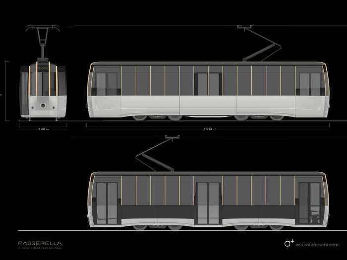 Tedeschi said that he turned the center of the tram into a runway, or "passerella" surrounded with safety measures.