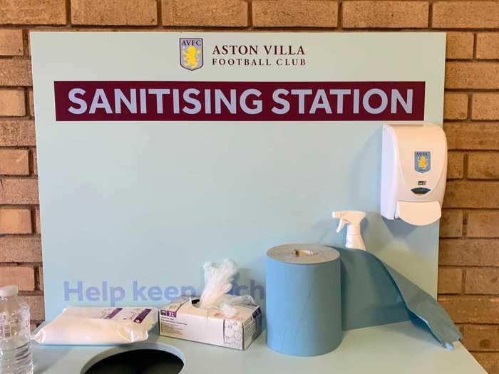 Sanitizing stations are available for everyone to use.