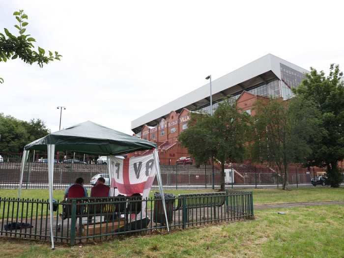 Except this brave pair, who set up camp in the wind and rain to support Aston Villa from outside Villa Park.