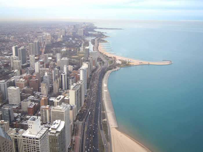 The observation deck towers 1,000 feet above Chicago