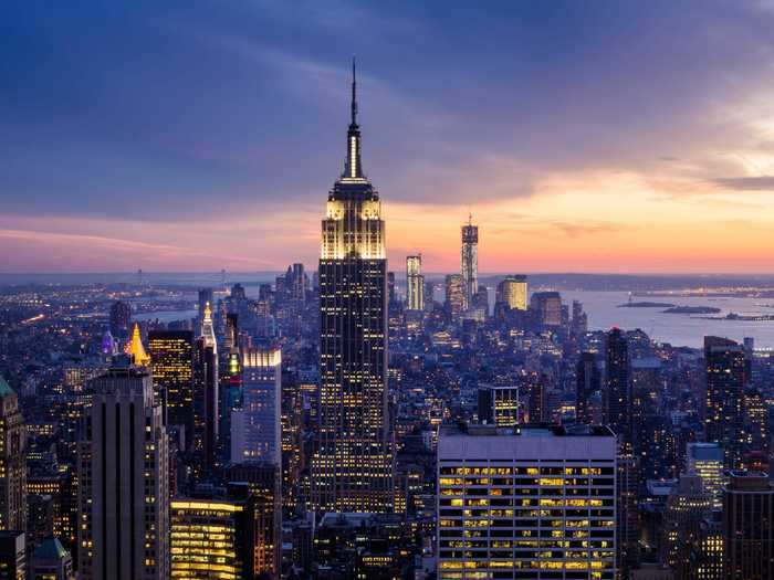 The Empire State Building looms large over New York City at 1,250 feet tall.