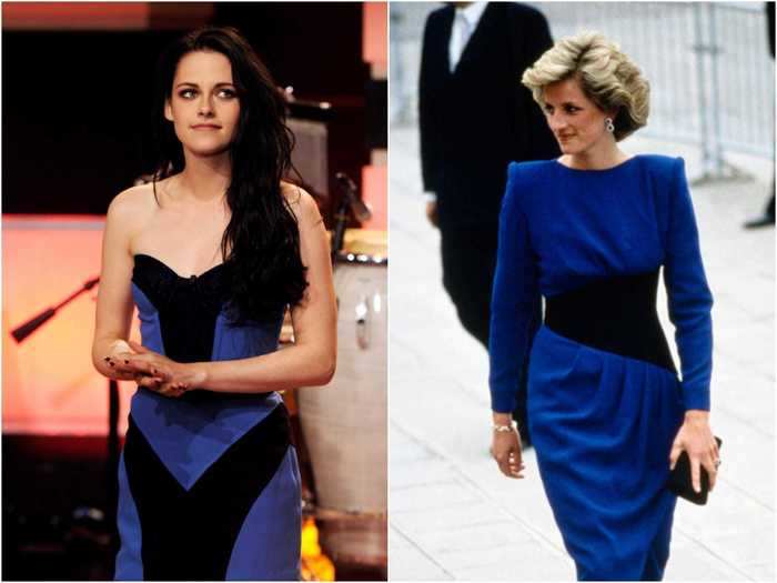 Stewart wore this black and blue mini dress on "The Tonight Show with Jay Leno" in 2011, and it was reminiscent of a Bruce Oldfield dress once worn by Diana in Venice.