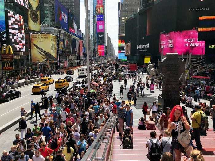 NOW: Times Square is now one of the most famous tourist attractions in the world, and can see up to 450,000 pedestrians in a single day, per Times Square