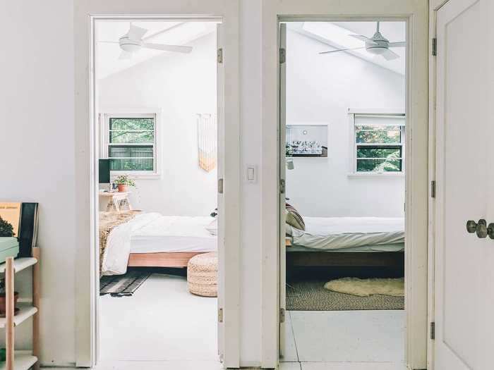 Outside of the bedrooms, we still had room for a large built-in closet on the right, and a small reading nook that has become a home office during the pandemic on the left.