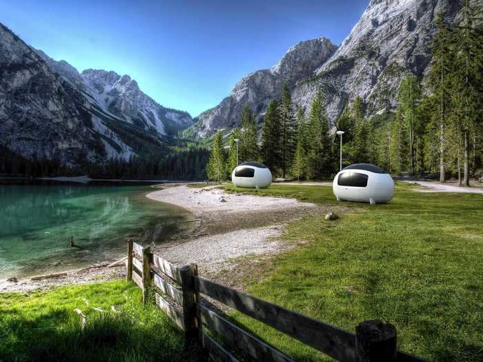 The Ecocapsule was built with the goal of being kind to the environment, which is in part done by powering the tiny home with battery, wind, and solar power.