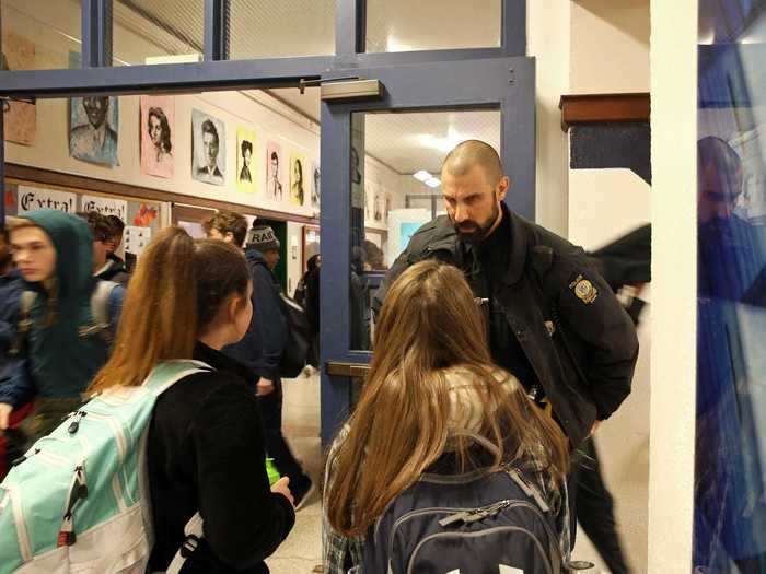 Police officers are often stationed at schools. Instead of upping law enforcement on campus, the American Civil Liberties Union (ACLU) says schools could invest in more counselors.