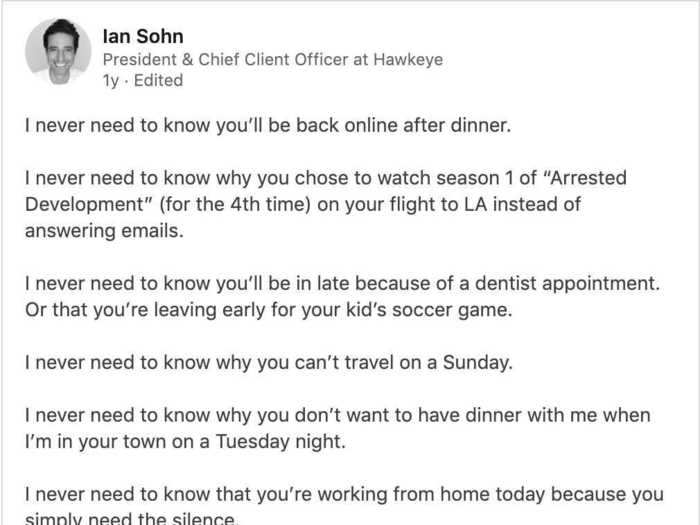 Sohn wrote about being a single father on LinkedIn lat year. The post prompted many conversations about being a corporate executive and single parent.