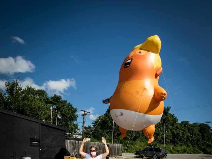 The famous Trump Baby Balloon also made an appearance at the counter-protests.