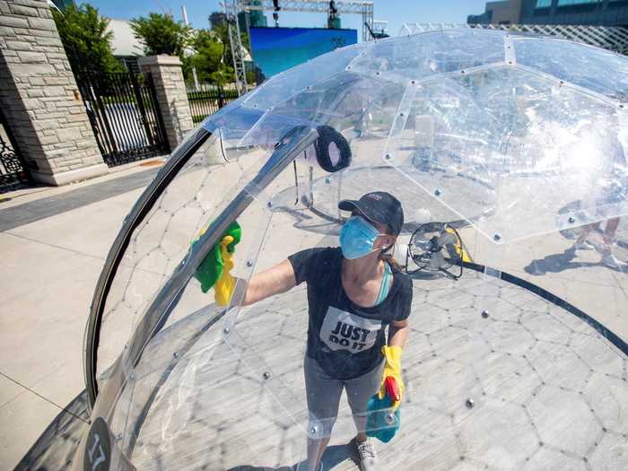 The domes are cleaned between classes.