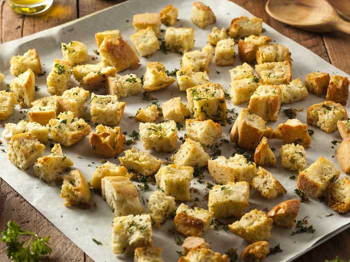 Croutons can be made using stale bread.