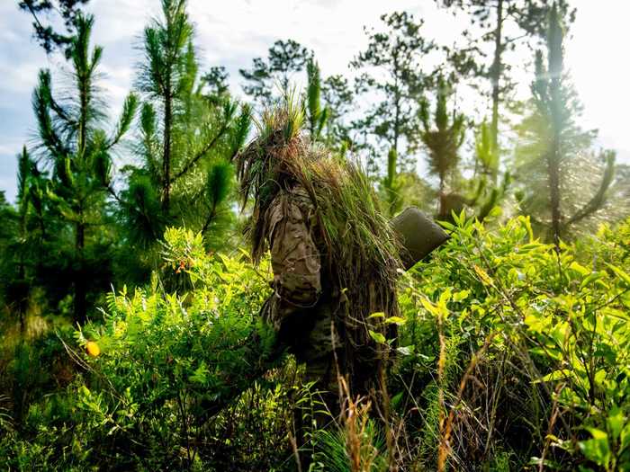 "The best tool snipers can use to disguise and conceal themselves from the enemy is a solid understanding of their surroundings," Capt. Greg Elgort, a company commander overseeing sniper training at Fort Benning, previously told Insider.