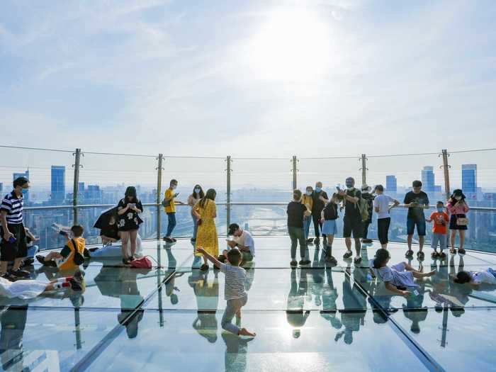 The newly-opened observation deck features a glass bottom.