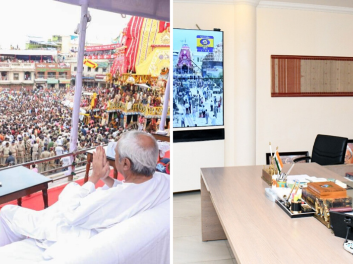 Odisha CM Naveen Patnaik watching the live broadcast of the Rath Yatra. This was the first time in 285 years that it was feared that the Rath Yatra would be cancelled. For the pious event, lakhs of devotees from across the country gather just to catch a glimpse of Lord Jagannath and help pull the chariot.