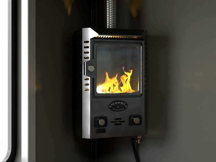 Like the Olympic, a 4.5-BTU fireplace comes optional as a tiny home heater.