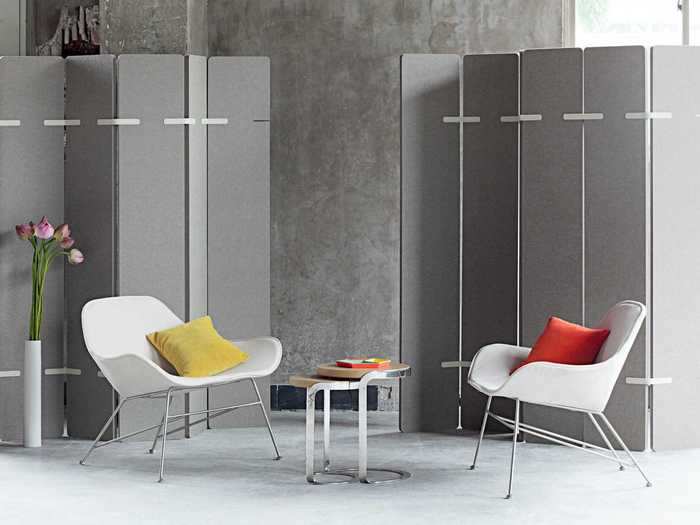 Similar to the desktop clear shields are moveable partition walls, like those offered by Kirei, a firm offering workplace furniture and design solutions.