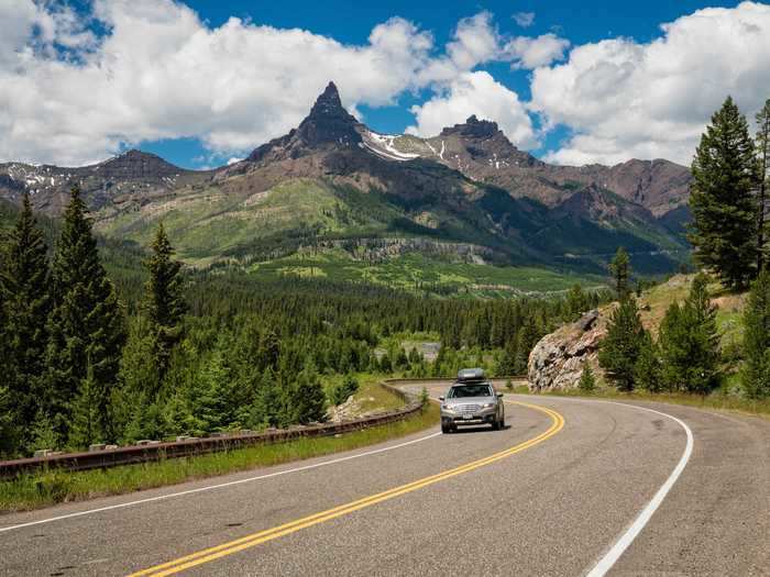 Known as the Beartooth Highway, US Route 212 in Wyoming leads to Yellowstone National Park.