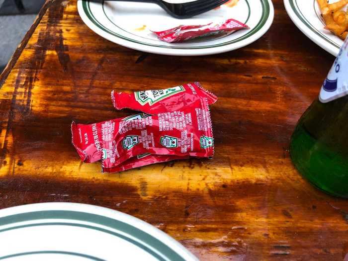 There were no salt and pepper shakers on the tables, and ketchup came in packets rather than a bottle.