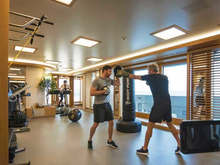 To earn that massage, passengers can stop by the state-of-the-art gym and work with a personal trainer.