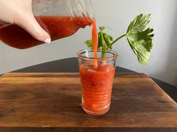 The last step was pouring the cocktail over ice and adding a bit of celery as a garnish.