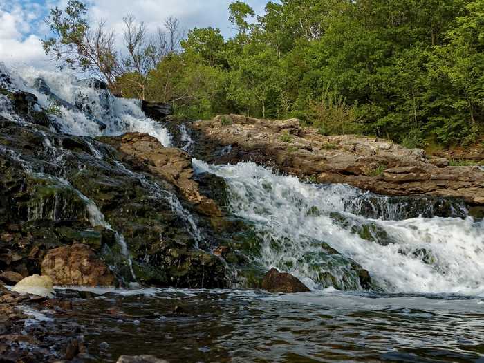 Lake MacBride in Solon, Iowa, features this beautiful waterfall.