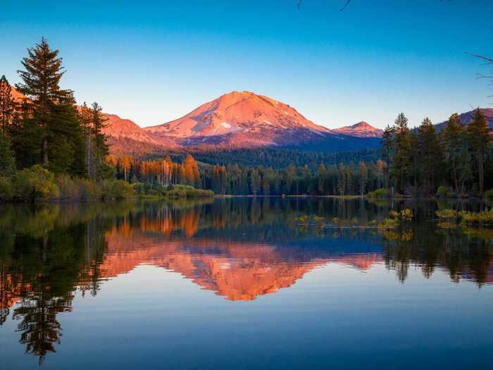 Manzanita Lake is a popular fishing and family destination in Lassen Volcanic National Park, California.