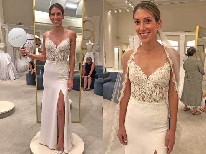 When they got to Kleinfeld, Sarah fell in love with everything about this Paloma Blanca gown.