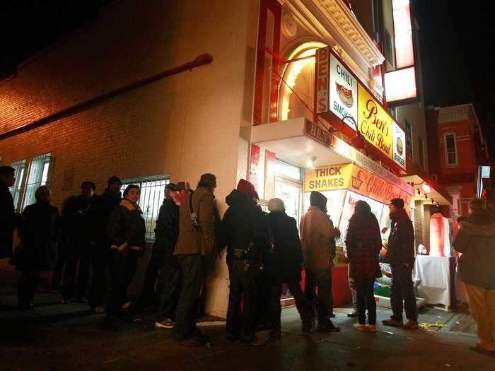 As Obama was sworn in on his first Inauguration Day in 2009, the line was out the door to get into Ben